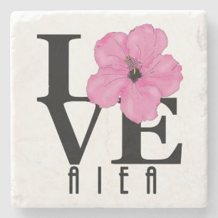 LOVE Aieha Hawaii Pink Hibiscus Stone Coaster