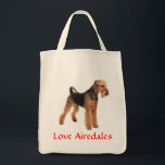Love Airedale Terrier Puppy Dog Grocery Totebag Tote Bag<br><div class="desc">Aww... who can resist the cute face of an Airedale Terrier Puppy dog? This fun canvas grocery tote bag features a young Airedale Terrier dog portrait on a crisp clean background sending you lots of love. Doggy totebags are a a fun gift for yourself or the special dog lover in...</div>