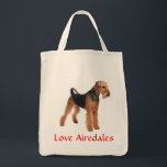 Love Airedale Terrier Puppy Dog Grocery Totebag Tote Bag<br><div class="desc">Aww... who can resist the cute face of an Airedale Terrier Puppy dog? This fun canvas grocery tote bag features a young Airedale Terrier dog portrait on a crisp clean background sending you lots of love. Doggy totebags are a a fun gift for yourself or the special dog lover in...</div>