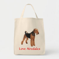 Love Airedale Terrier Puppy Dog Grocery Totebag