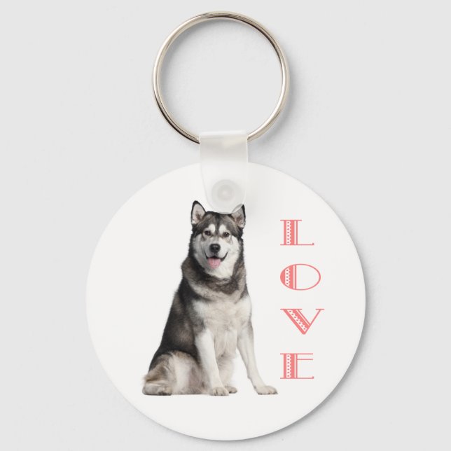 Love Alaskan Malamute Puppy Dog Keychain (Front)