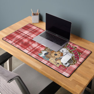 Love all the Dogs Red Plaid  Desk Mat