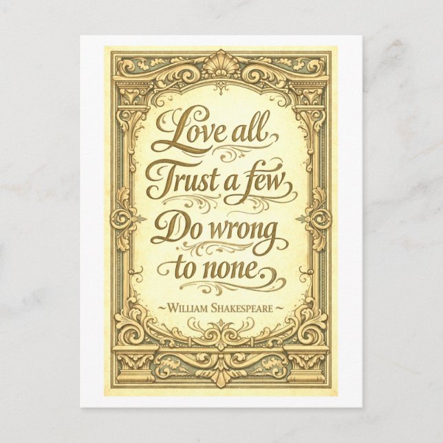 "Love All, Trust a Few" Shakespeare Postcard (Front)