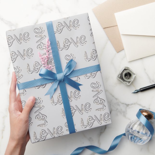 Love Almond Blossoms On Silver Wrapping Paper (Gifting)