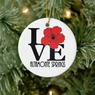 LOVE Altamonte Springs Red Hibiscus Ceramic Ornament