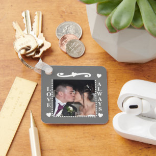 Love always 2 photos add initials white grey key ring