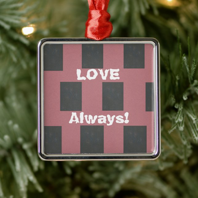 Love Always! Chequered Pink Flower Abstract    Metal Ornament (Tree)