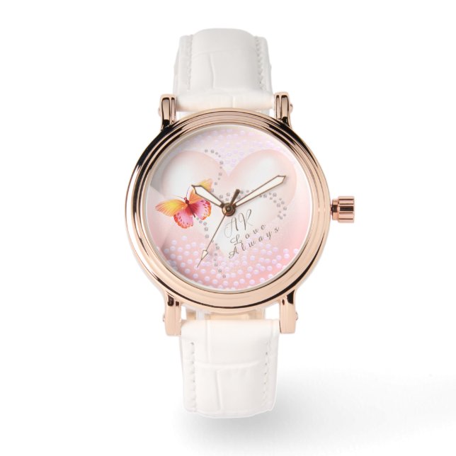 Love Always Heart Butterfly Pink Watch (Front)
