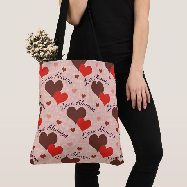 Love Always Hearts Valentine Pattern Tote Bag (Close Up)