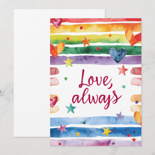 Love Always Rainbow Sticker, Watercolor Heart Invitation
