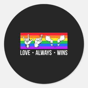 Love Always Wins Asl Deaf Awareness Gay Pride Lgbt Classic Round Sticker