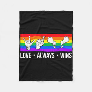 Love Always Wins Asl Deaf Awareness Gay Pride Lgbt Fleece Blanket