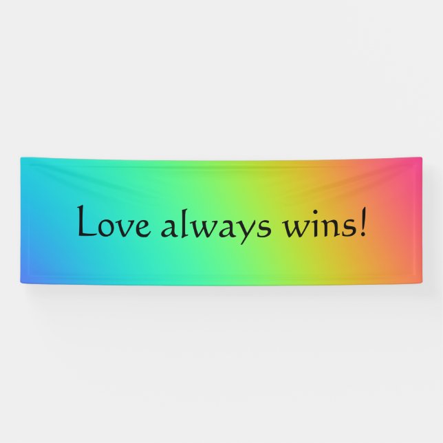 "Love Always Wins" Bright Rainbow Gradient Wedding Banner (Horizontal)