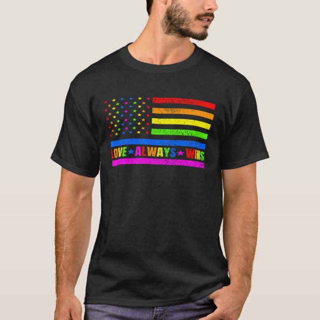 Love Always Wins Gay Flag Rainbow Pride Day LGBT Q T-Shirt (Front)