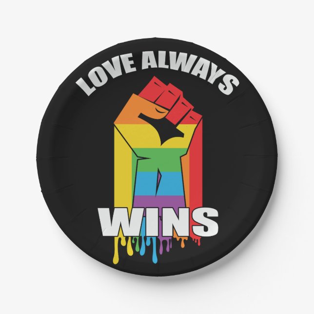 Love Always Wins Gay LGBT Paper Plate (Front)