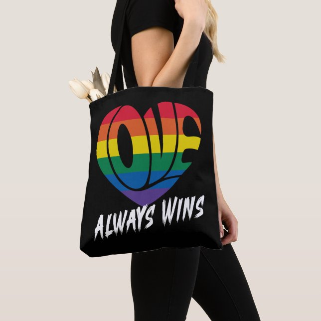 Love Always Wins LGBTQ Pride Tote Bag (Close Up)