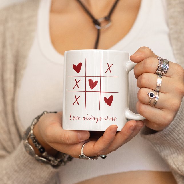 Love Always wins Quote l Red Heart Playful  Coffee Mug (Creator Uploaded)