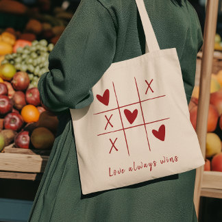 Love Always wins Quote l Red Heart Playful  Tote Bag