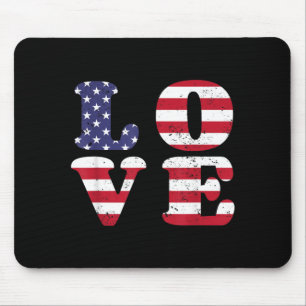 LOVE America Flag Happy Independence Day 4th July Mouse Pad