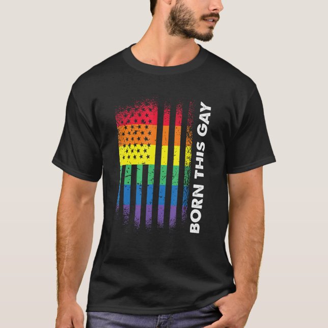 Love America Flag Rainbow Born Gay Lgbtq Lgbt Prid T-Shirt (Front)