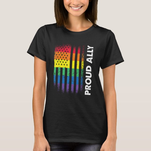 Love America Flag Rainbow Proud Ally Lgbtq Lgbt Pr T-Shirt (Front)