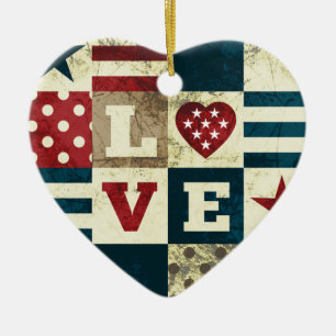 Love America Patriotic Ceramic Tree Decoration