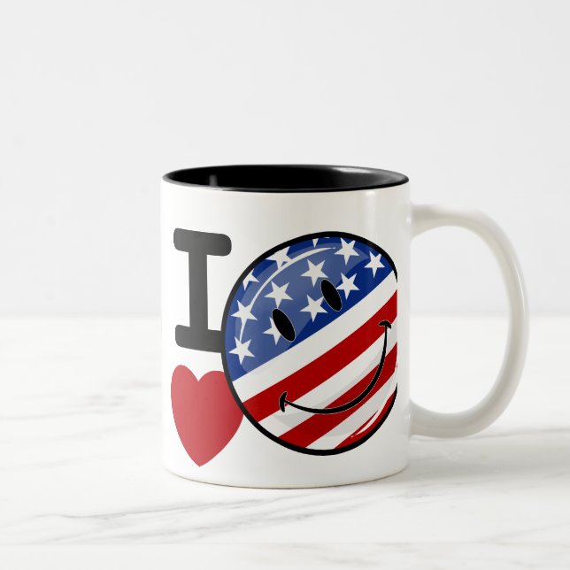 Love America Smiling Flag Two-Tone Coffee Mug (Right)