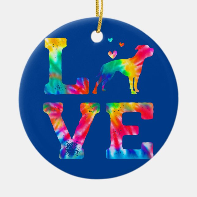 Love American Bulldog Tie Dye Dog Mum Dad  Ceramic Ornament (Front)