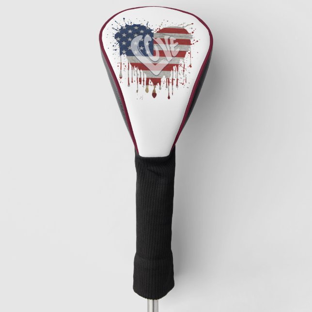 Love American Flag Golf Head Cover (Front)