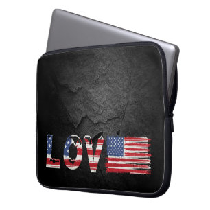 Love American Flag on Black Rock  Laptop Sleeve