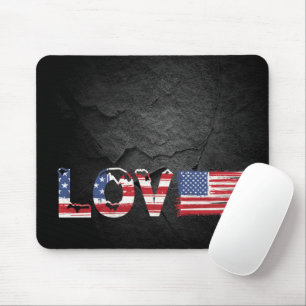 Love American Flag on Black Rock Mouse Pad