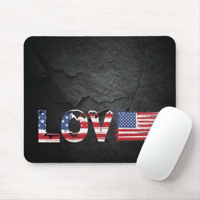 Love American Flag on Black Rock Mouse Pad (With Mouse)