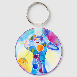 Love An Alpaca T Shirt Purples & Blues Key Ring