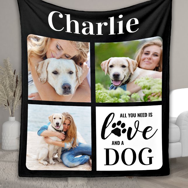 Love And A Dog Personalised 3 Pet Photo Collage  Fleece Blanket (Creator Uploaded)