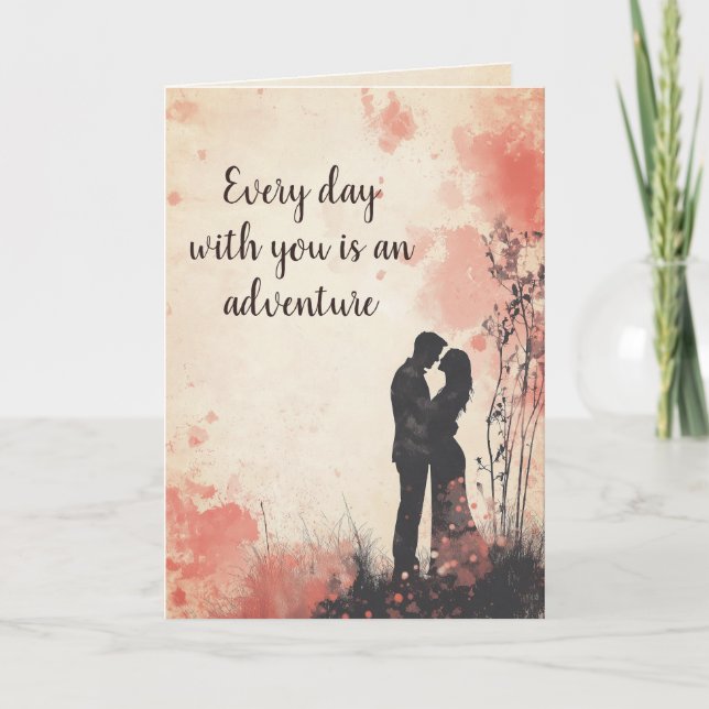 Love and Adventure Artistic Couple Silhouette Card (Front)