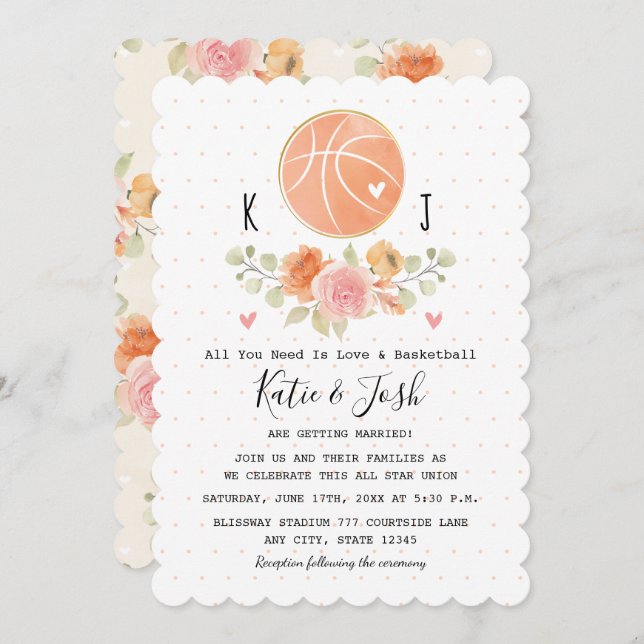 Love and Basketball Themed Wedding Invitations (Front/Back)