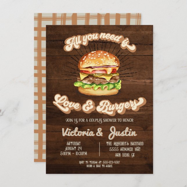 Love and Burgers couples wedding shower Invitation (Front/Back)