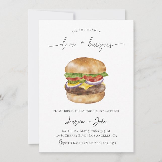 Love and Burgers Engagement Party Invitation (Front)