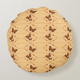 Love and Butterflies in orange Round Cushion