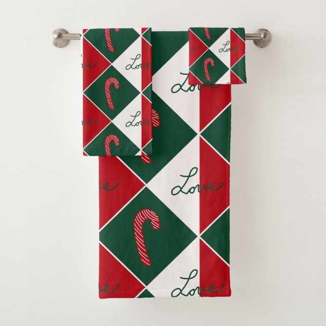 Love and Candy Canes Bath Towel Set (Insitu)