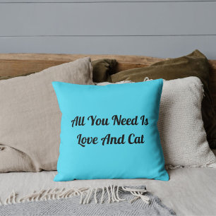 Love And Cat Personalised Cute Funny Quote Blue Cushion