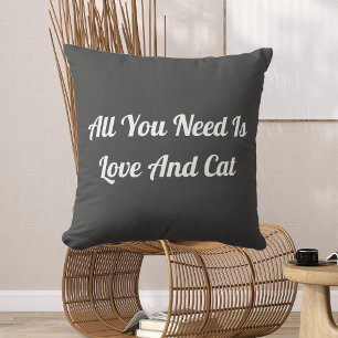 Love And Cat Personalised Cute Quote Dark Grey Cushion