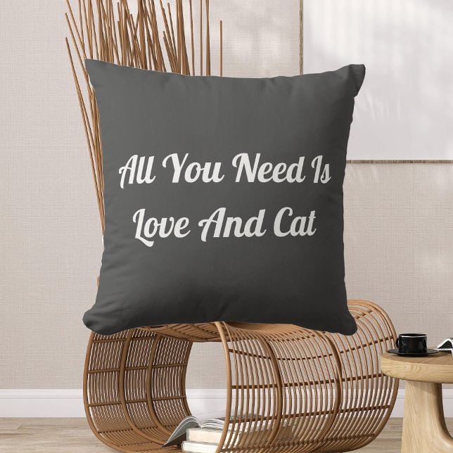 Love And Cat Personalised Cute Quote Dark Grey Cushion (Creator Uploaded)