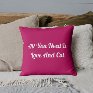 Love And Cat Personalised Cute Quote Pink Cushion