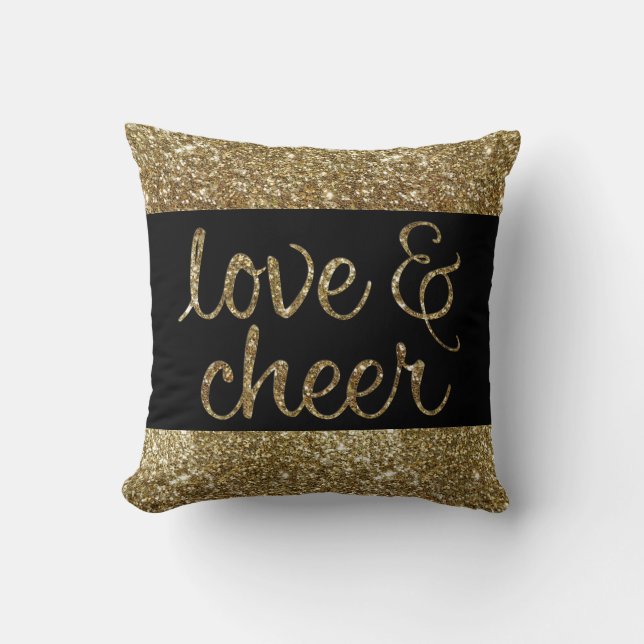 Love and Cheer Glitter Shiny Effect Christmas Cushion (Front)