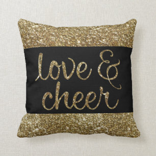 Love and Cheer Glitter Shiny Effect Christmas Cushion