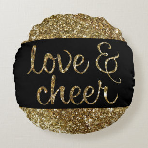 Love and Cheer Glitter Shiny Effect Christmas Round Cushion