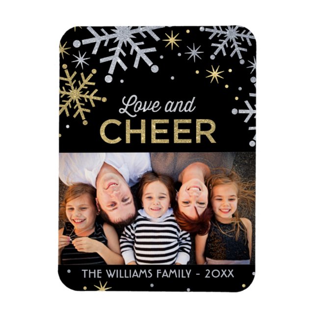 Love and Cheer | Silver Gold Photo Magnet (Vertical)