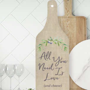Love and Cheese Watercolor Greenery Cutting Board