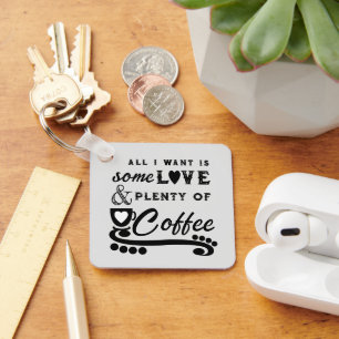 Love and coffee add initials black key ring